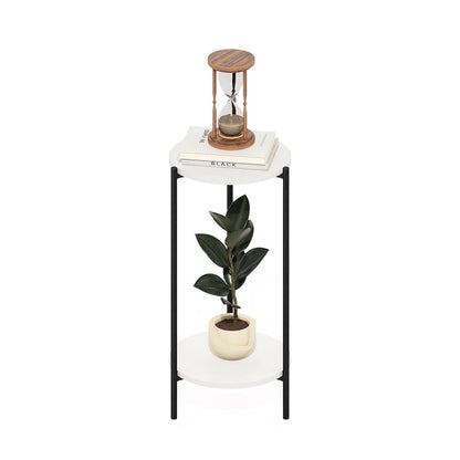Furinno Besi 2-Tier Modern Tall Round Side End Table with Sturdy Metal Legs, Americano