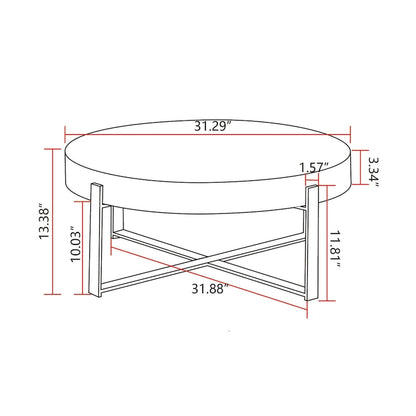 31.29Modern Retro Splicing Round Coffee Table , Fir Wood Table Top with Cross Legs Metal Base