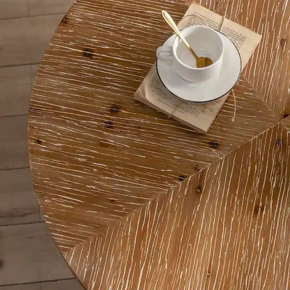 31.29Modern Retro Splicing Round Coffee Table , Fir Wood Table Top with Cross Legs Metal Base