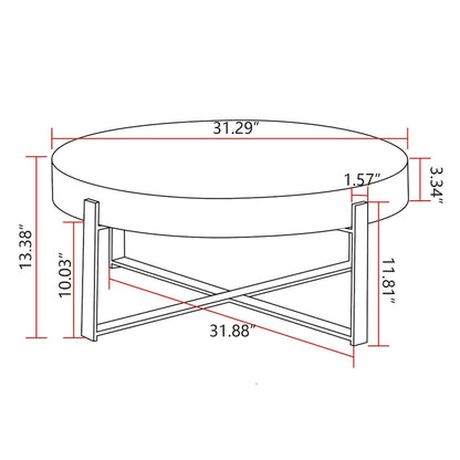31.29Modern Retro Splicing Round Coffee Table , Fir Wood Table Top with Cross Legs Metal Base
