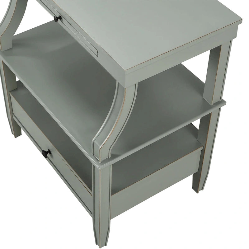 3-Tier Storage Coffee Table Rectangle Nightstand with a Drawer End Table with Pull Out Drink Tray Side Table for Living Room