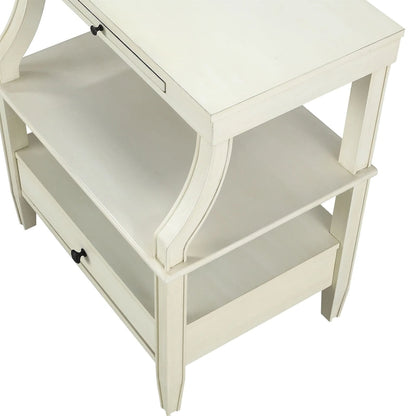 3-Tier Storage Coffee Table Rectangle Nightstand with a Drawer End Table with Pull Out Drink Tray Side Table for Living Room
