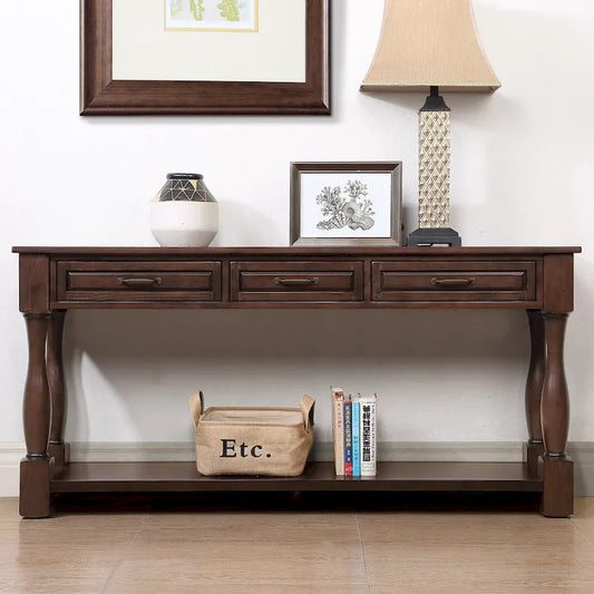 63inch Long Wood Console Table with 3 Drawers