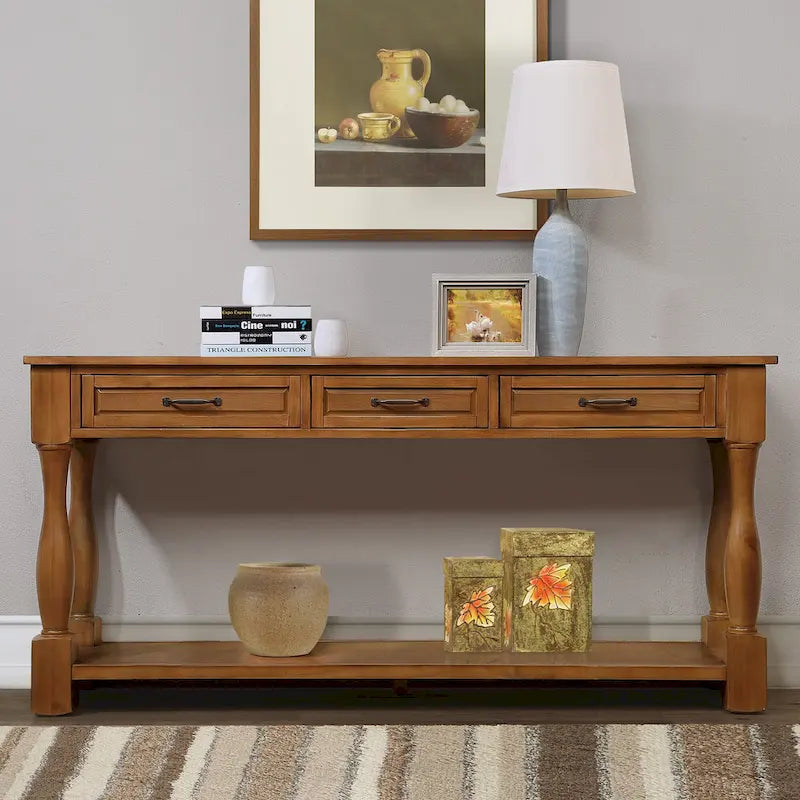 63inch Long Wood Console Table with 3 Drawers