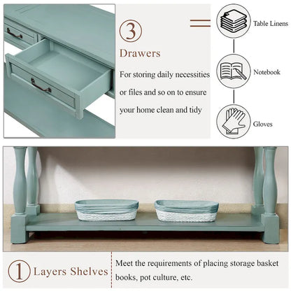 63inch Long Wood Console Table with 3 Drawers