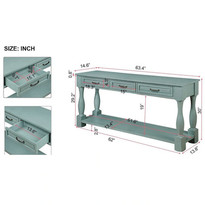 63inch Long Wood Console Table with 3 Drawers