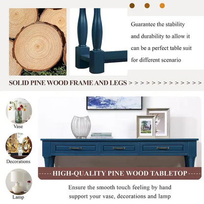 63inch Long Wood Console Table with 3 Drawers