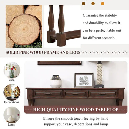 63inch Long Wood Console Table with 3 Drawers