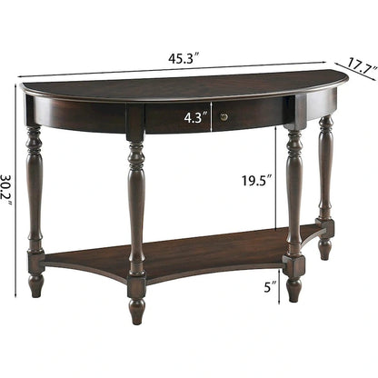 Solid Wood Oval End Table Sofa Table with Drawer and Storage Shelf