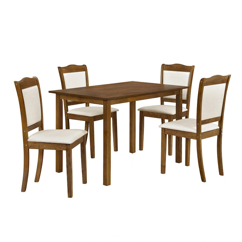 5-Piece Wood Dining Table Set Simple Style Kitchen Dining Set Rectangular Table with Upholstered Chairs for Limited Space