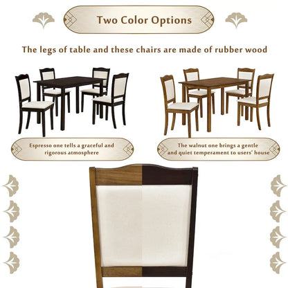 5-Piece Wood Dining Table Set Simple Style Kitchen Dining Set Rectangular Table with Upholstered Chairs for Limited Space