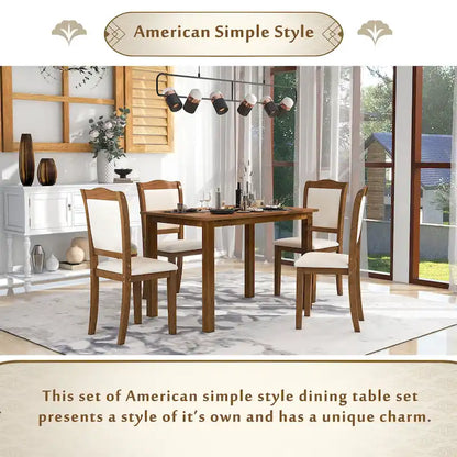 5-Piece Wood Dining Table Set Simple Style Kitchen Dining Set Rectangular Table with Upholstered Chairs for Limited Space