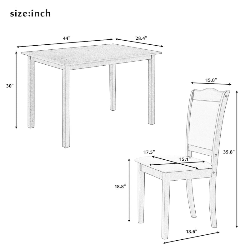 5-Piece Wood Dining Table Set Simple Style Kitchen Dining Set Rectangular Table with Upholstered Chairs for Limited Space