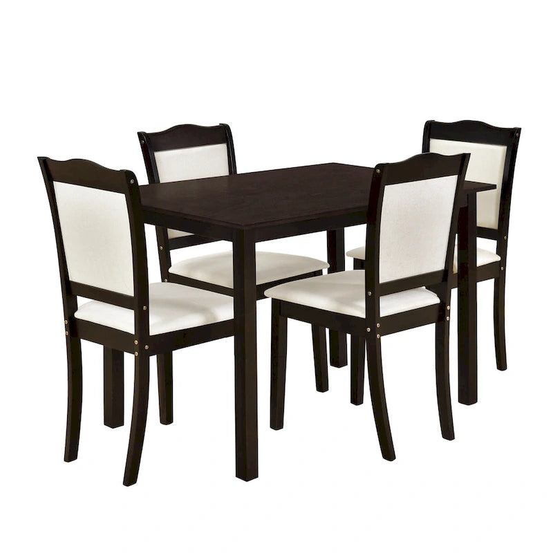 5-Piece Wood Dining Table Set Simple Style Kitchen Dining Set Rectangular Table with Upholstered Chairs for Limited Space
