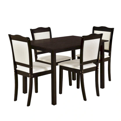 5-Piece Wood Dining Table Set Simple Style Kitchen Dining Set Rectangular Table with Upholstered Chairs for Limited Space