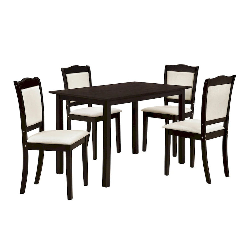 5-Piece Wood Dining Table Set Simple Style Kitchen Dining Set Rectangular Table with Upholstered Chairs for Limited Space