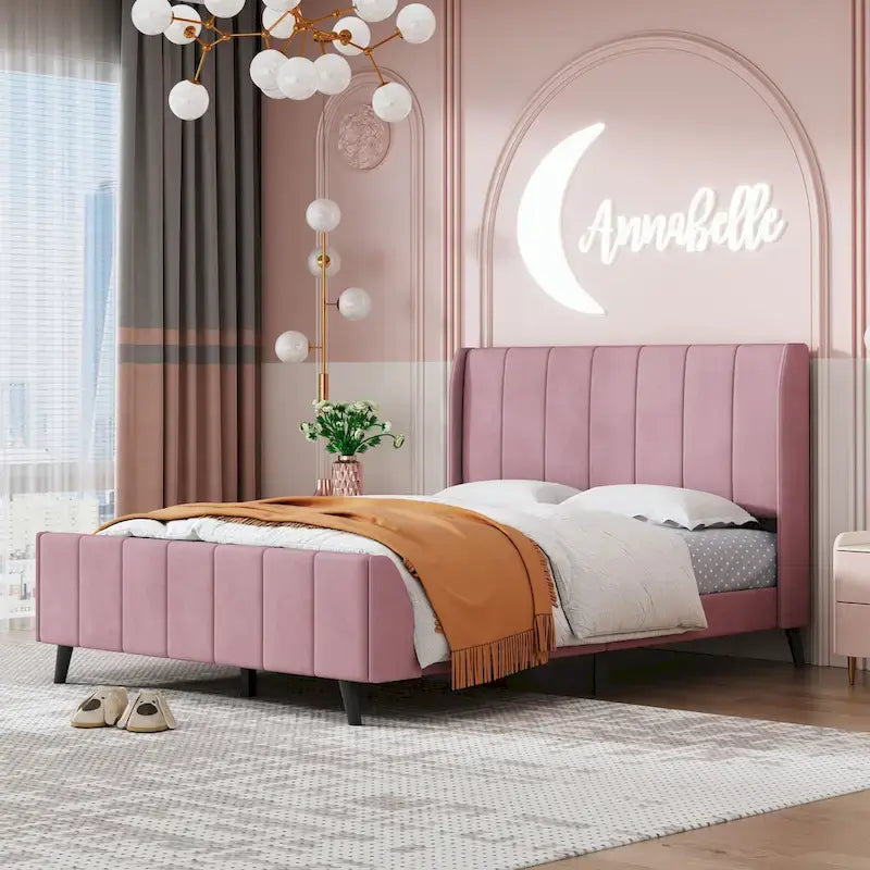 Full Size Upholstered Platform Bed, Velvet