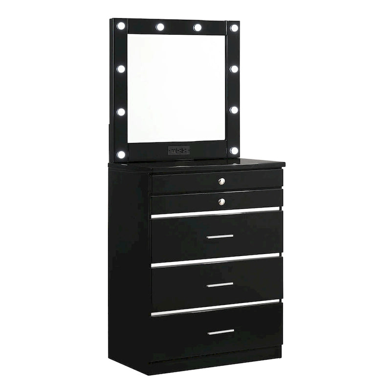 Furniture of America Mary Hollywood Glam Makeup Vanity Chest and Mirror with USBs & Outlets