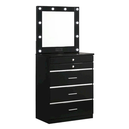 Furniture of America Mary Hollywood Glam Makeup Vanity Chest and Mirror with USBs & Outlets