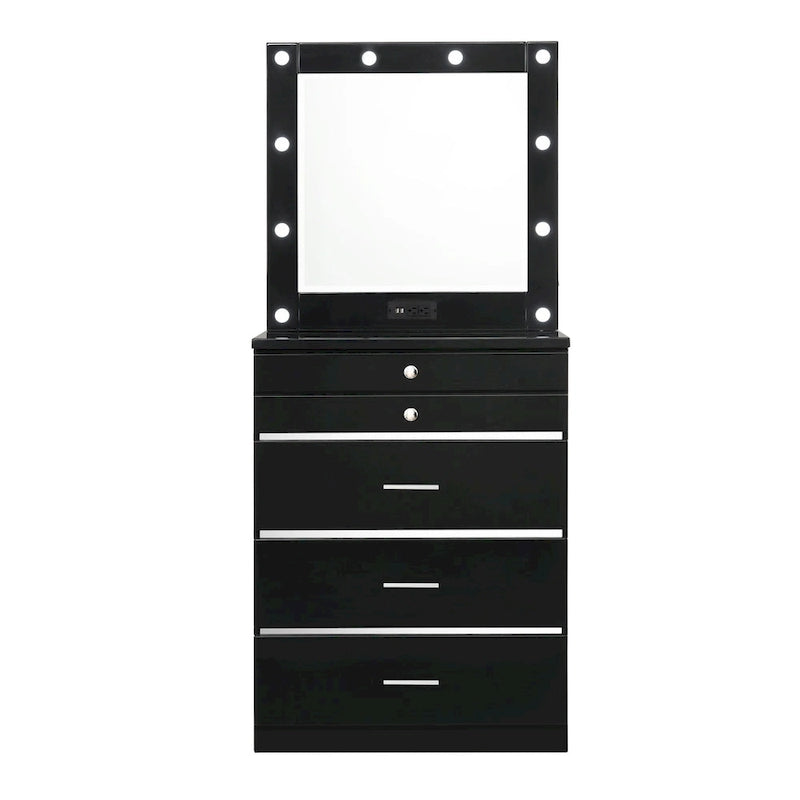 Furniture of America Mary Hollywood Glam Makeup Vanity Chest and Mirror with USBs & Outlets