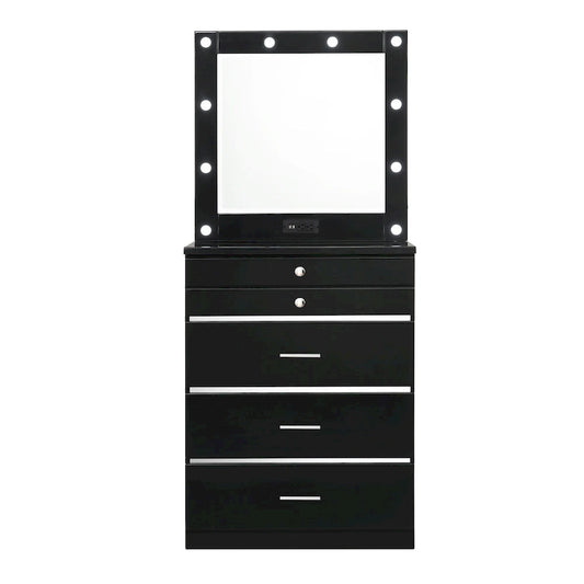 Furniture of America Mary Hollywood Glam Makeup Vanity Chest and Mirror with USBs & Outlets