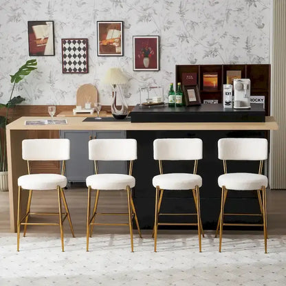Set of 2/Set of 4 Modern Teddy Fabric Upholstered Bar Stools with Metal Base