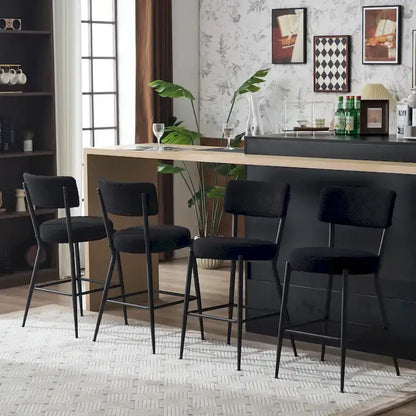 Set of 2/Set of 4 Modern Teddy Fabric Upholstered Bar Stools with Metal Base