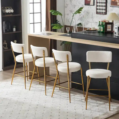 Set of 2/Set of 4 Modern Teddy Fabric Upholstered Bar Stools with Metal Base