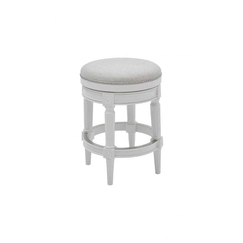 HomeRoots 26 White Solid Wood and Fabric Backless Counter Height Swivel Bar Chair