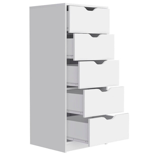 Basilea Narrow Dresser with 5 Drawers, White