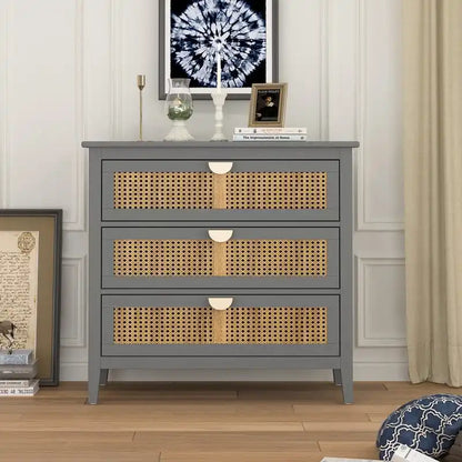 Natural Rattan Storage Cabinet 3 Drawer Chest