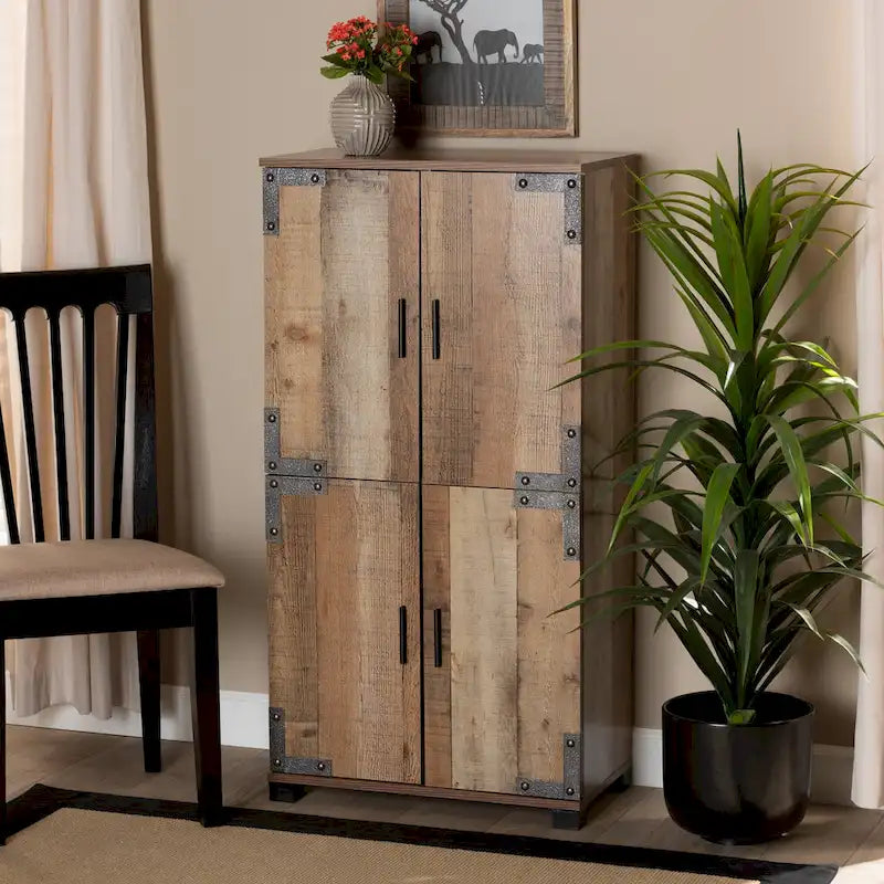 Cyrille Rustic 4-door Shoe Cabinet