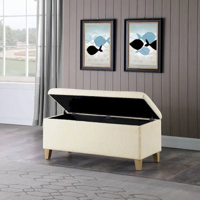 HomePop Sherpa Upholstered Storage Bench - Cream