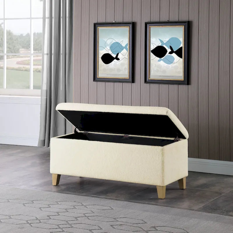 HomePop Sherpa Upholstered Storage Bench - Cream
