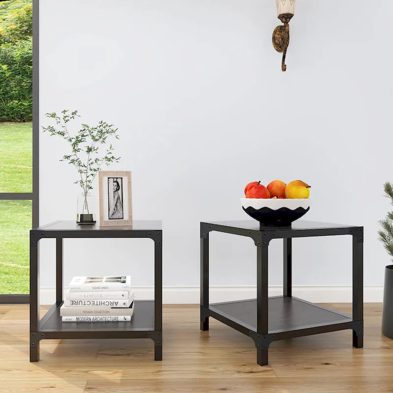 Davee Wood and Metal Square End Table with Shelf - 20x20x20
