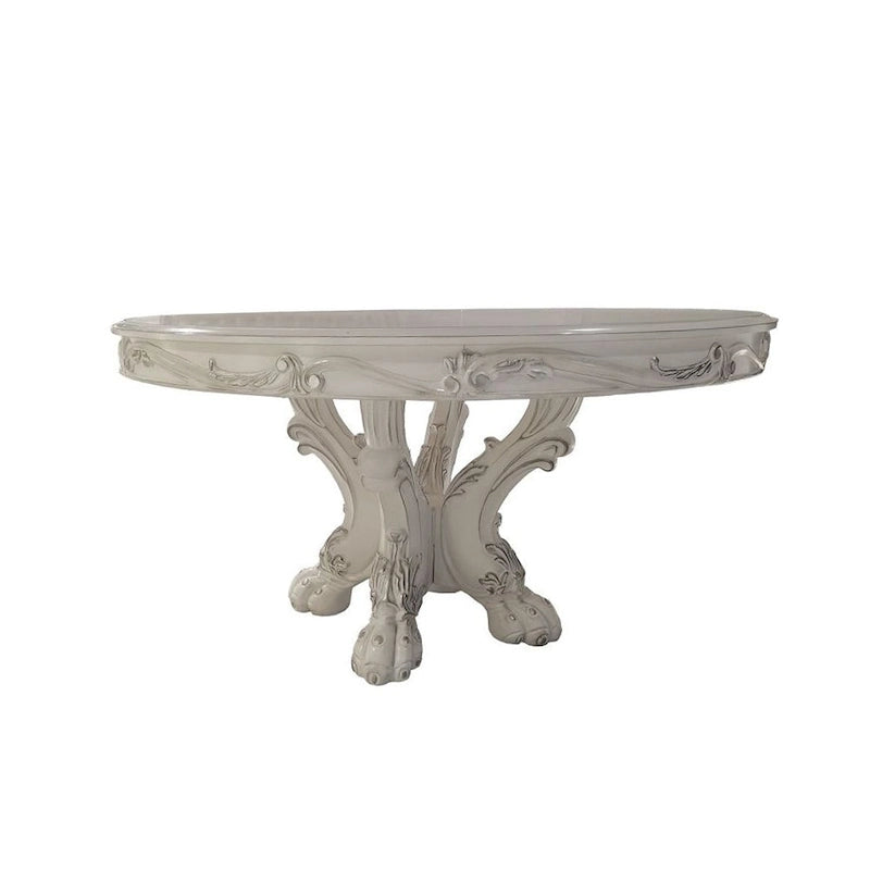 60Dia Round Dining Table with Wooden Legs in Bone White