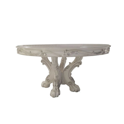 60Dia Round Dining Table with Wooden Legs in Bone White
