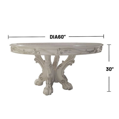60Dia Round Dining Table with Wooden Legs in Bone White