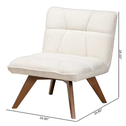 Darielle Japandi Cream Boucle Fabric and Walnut Brown Finished Rubberwood Accent Chair
