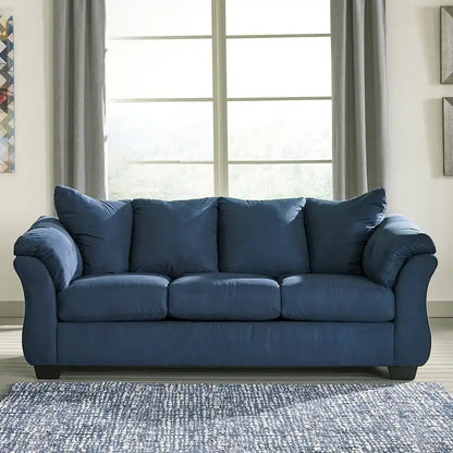Aruca Navy Blue Microfiber Pillow-back Sofa
