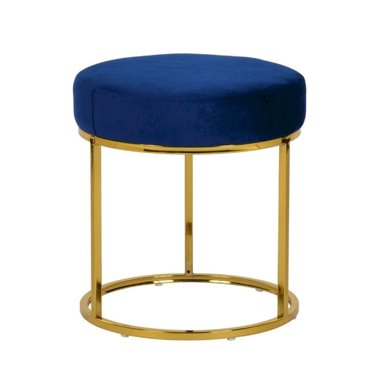 Modrest Elmont Modern Blue Velvet & Gold Stool Ottoman