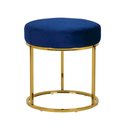 Modrest Elmont Modern Blue Velvet & Gold Stool Ottoman