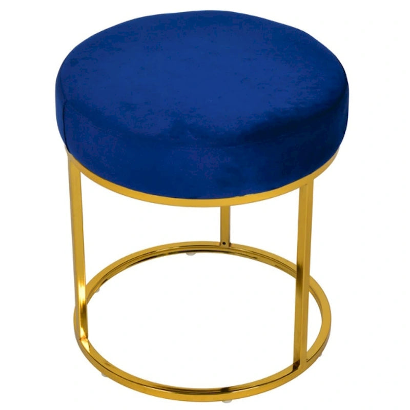 Modrest Elmont Modern Blue Velvet & Gold Stool Ottoman