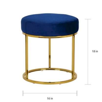 Modrest Elmont Modern Blue Velvet & Gold Stool Ottoman