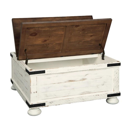 Signature Design by Ashley Wystfield Antiqued Ivory and Brown Pine Coffee Table