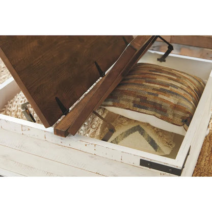 Signature Design by Ashley Wystfield Antiqued Ivory and Brown Pine Coffee Table