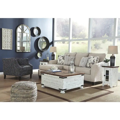 Signature Design by Ashley Wystfield Antiqued Ivory and Brown Pine Coffee Table