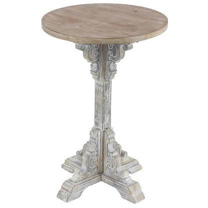 Wood Scroll Intricately Carved Accent or End Table with Brown Wood Top - Gray, White, Cream - Roche River Decor