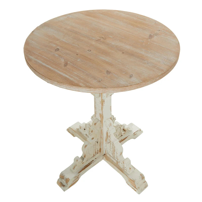 Wood Scroll Intricately Carved Accent or End Table with Brown Wood Top - Gray, White, Cream - Roche River Decor