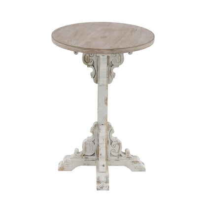 Wood Scroll Intricately Carved Accent or End Table with Brown Wood Top - Gray, White, Cream - Roche River Decor